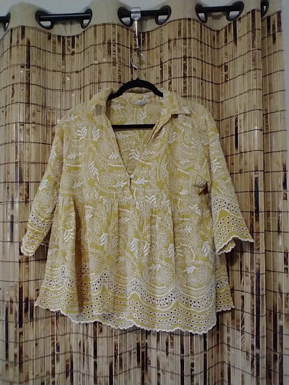 Ivy Jane Women's Mustard Yellow Embroidered Eyelet Babydoll Tunic Blouse Size L